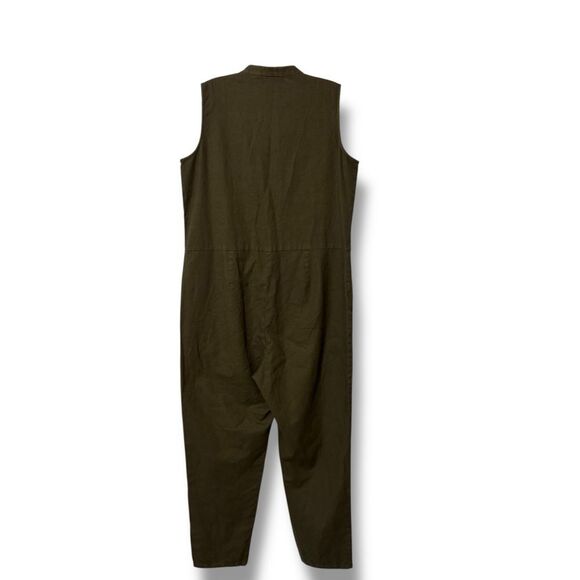 Eileen Fisher Olive Green Cotton Hemp Stretch Jumpsuit Small Medium - Picture 2 of 12